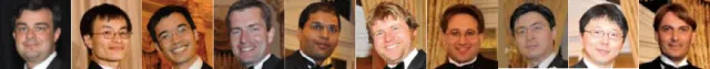 a series of separate photos lined up side by side, all of men in tuxedos